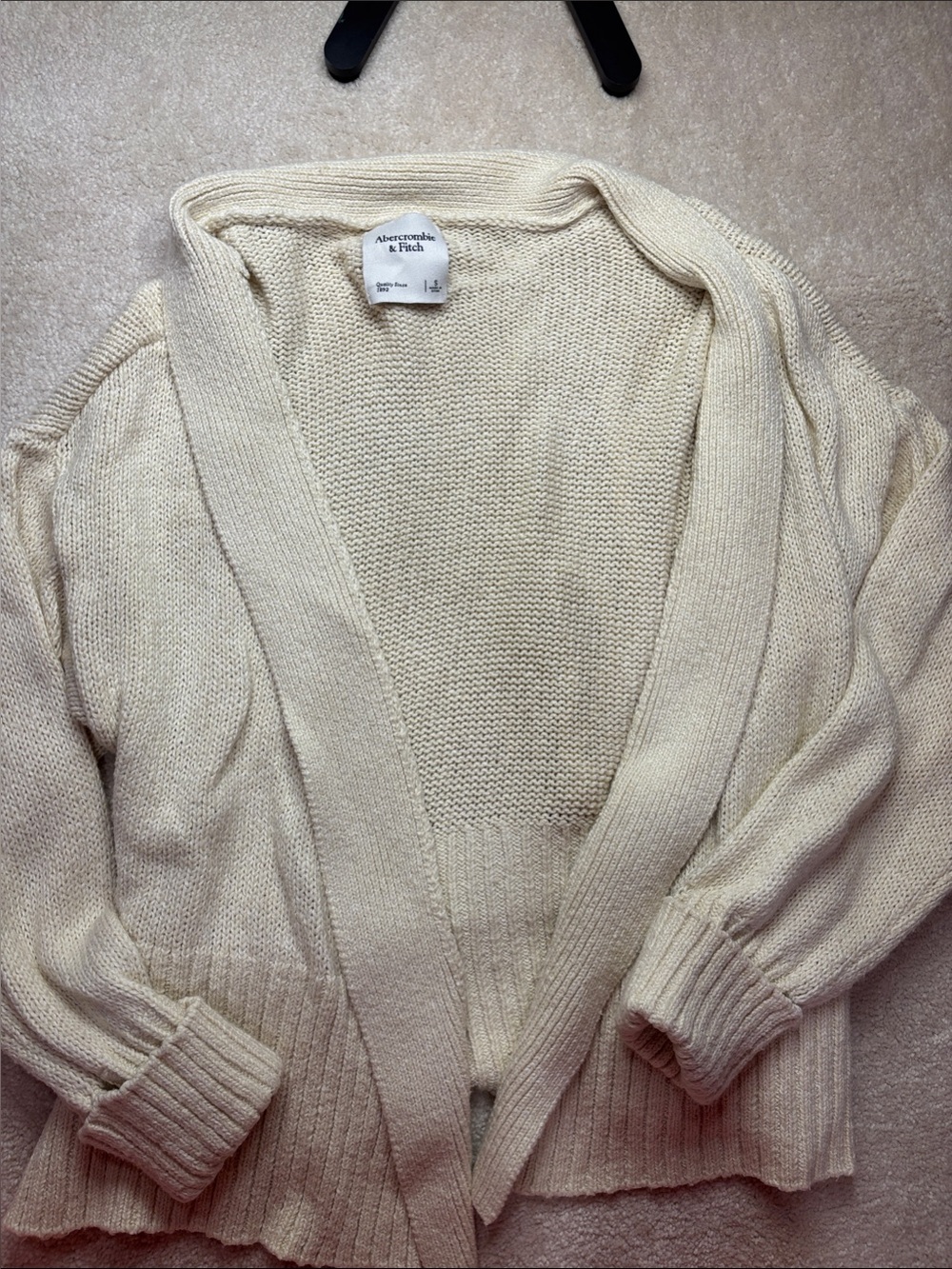 Abercrombie & Fitch Cream Open-Front Knit Cardigan